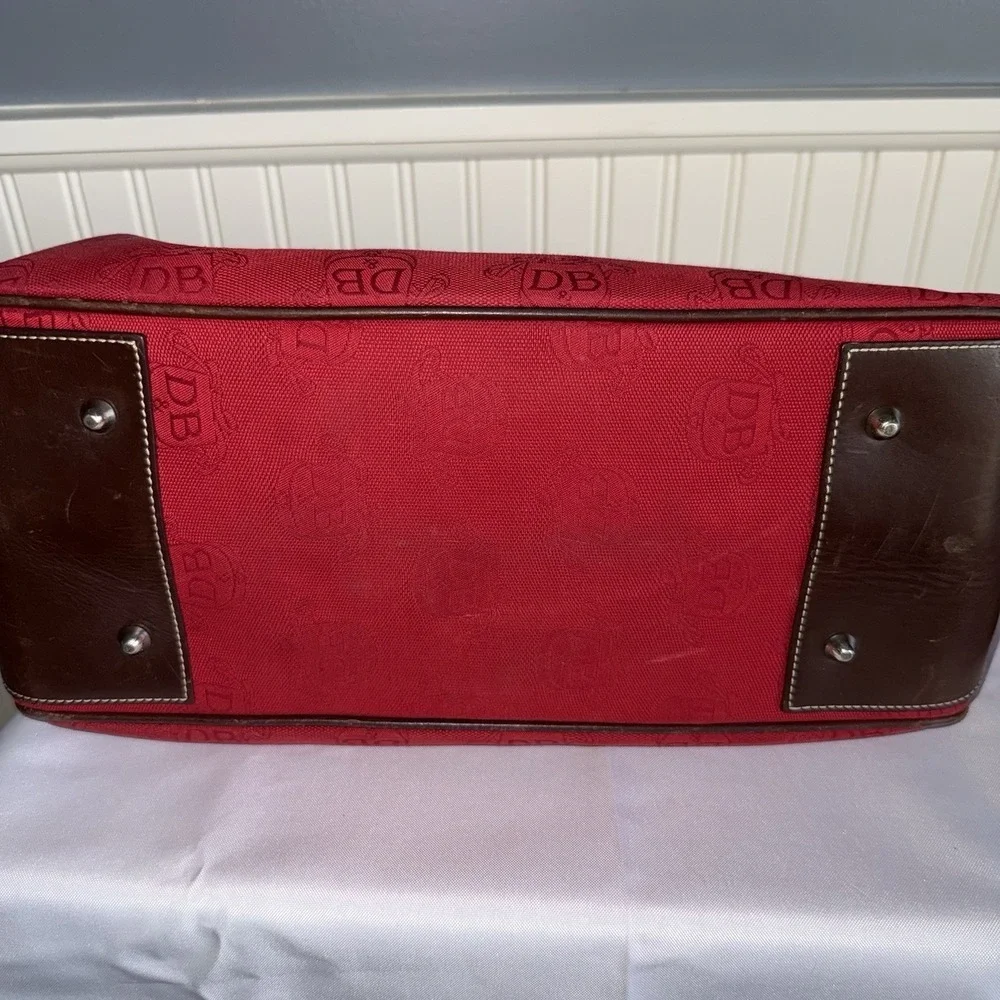 DOONEY & BOURKE Red Canvas & Brown Leather DB Signature Tote Satchel Bag Purse